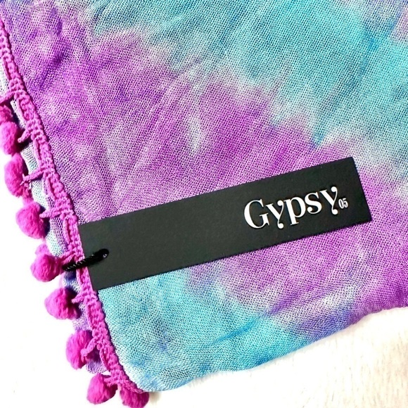 NWT Gypsy 05 Tie Dye Rayon Scarf with Pom Pom Tassels - Picture 7 of 9